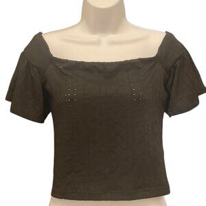 NWT HIGHLINE COLLECTIONS BLACK SQUARE NECKLINE PERFORATED‎ CROP TOP SMALL PETITE